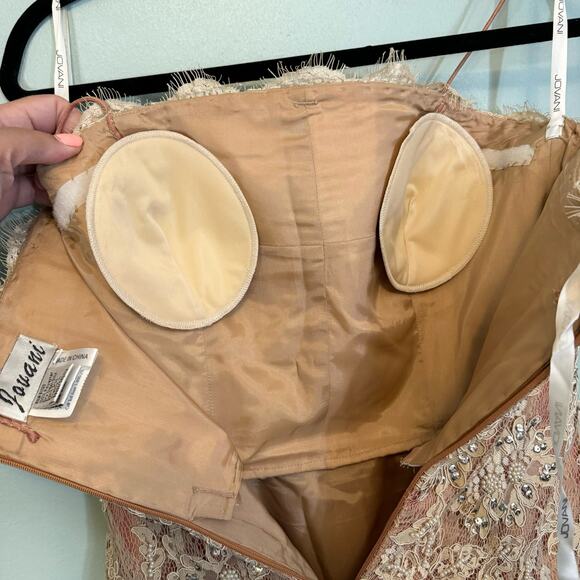 Jovani Floral Lace Evening Ball Gown Dress Prom Formal Sequin Beaded 12 Beige - Picture 14 of 14